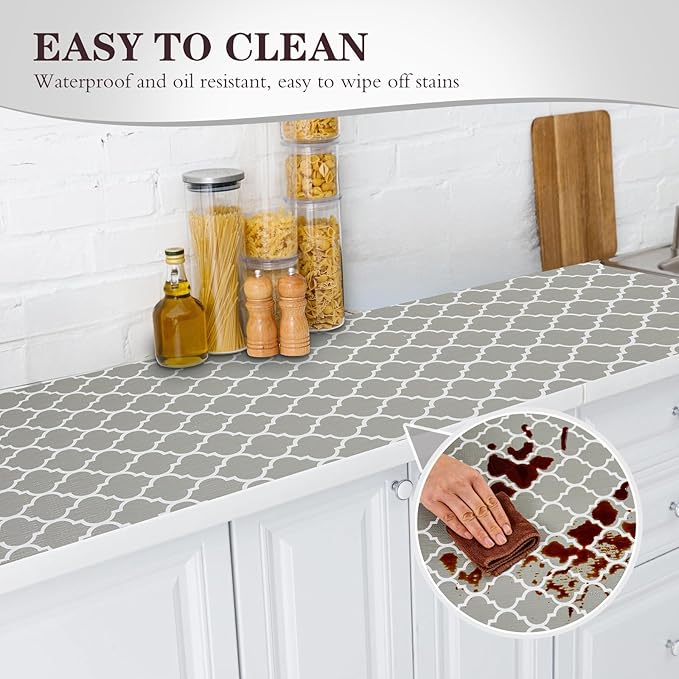 Drawer and Shelf Liner, Non-Slip Kitchen Cabinet Liners Non-Adhesive Thick Strong Grip Waterproof Washable Mats Protect Dresser Shelves Cupboard Bathroom Cabinets, Gray, 18 in X 30 FT - Image 3