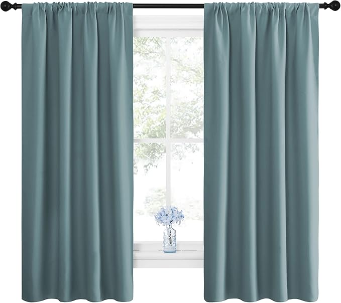 NICETOWN Greyish Blue Blackout Curtains Panels for Window, Thermal Insulated Rod Pocket Blackout Drapes/Draperies for Living Room (2 Panels, W42 x L63 inches) - Image 2