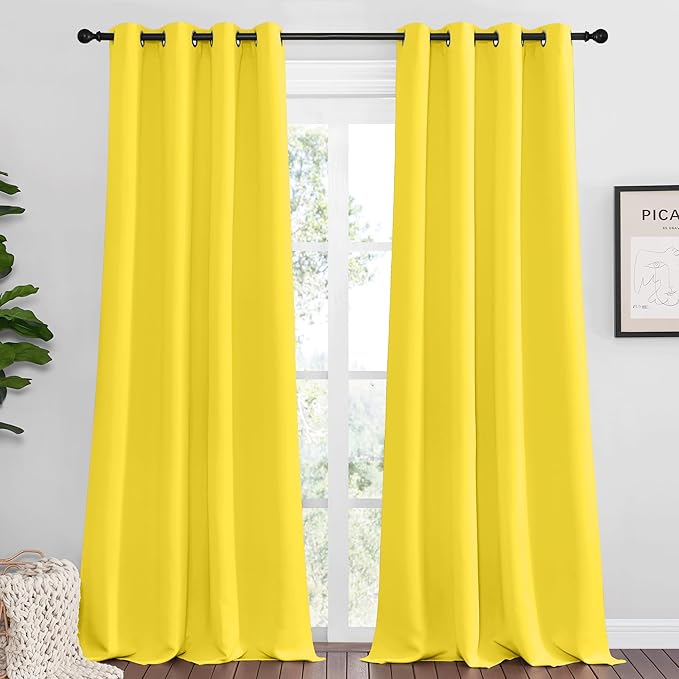 NICETOWN Bright Yellow Curtains 120" Long for Office, Dining, Guest Room, 55" Wide, 2 Pieces, Sound Reducing Heat and Cold Block Curtain Panels for Modern Decorative by NICETOWN