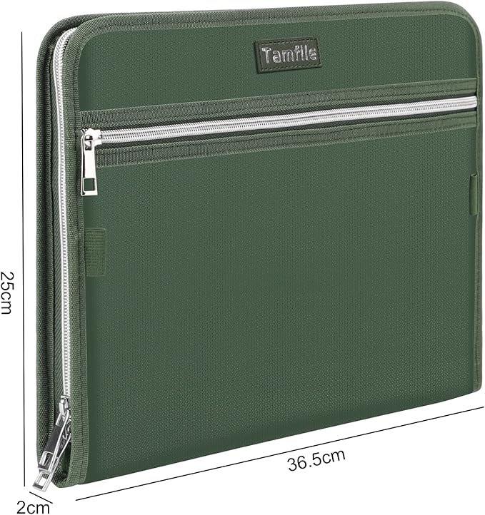 Fireproof Safe Accordion File Organizer Bag Folder,Waterproof Expanding Filing Folder with 14 Pockets, A4 Letter Size, Document Organizer Holder and Color Labels /2 Zipper (Green 14.3" x 9.8") - Image 5
