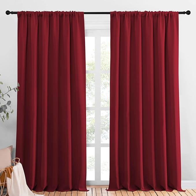 NICETOWN Christmas Living Room Curtains for Window - Energy Efficient & Noise Reducing Thermal Insulated Rod Pocket Blackout Drapes/Draperies for Living Room (Burgundy Red, 2 Panels, W70 x L95) by NICETOWN