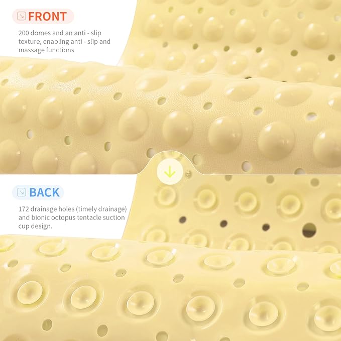 Anti-Slip Bathtub Shower mat, 39.3×15.7 inch（Approximately 100 × 40cm） Soft Oversized Machine Washable Non-Slip Bathtub mat with Drainage Holes, Bathroom Floor Suction Cup.（1-Opaque Light Yellow） - Image 2