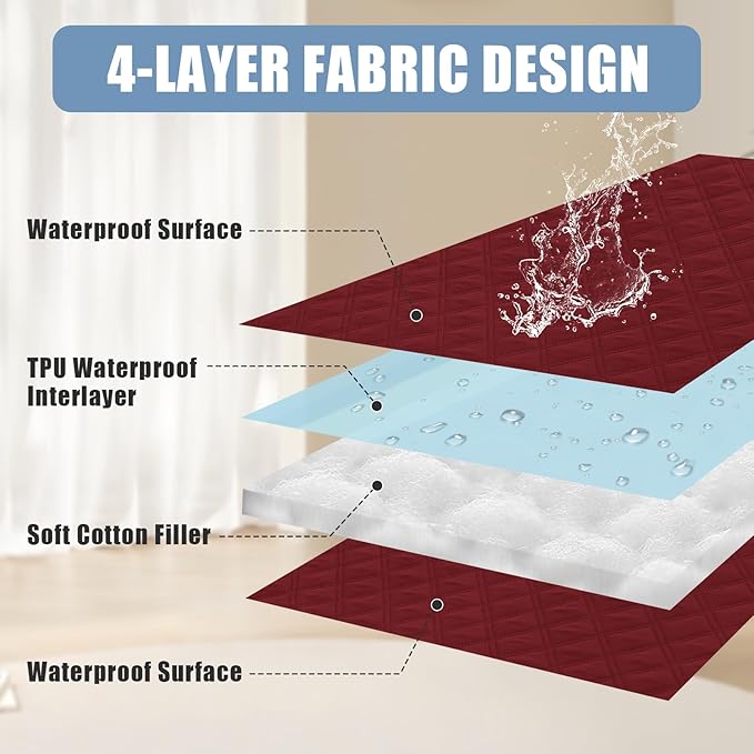 Smiry Waterproof Dog Bed Cover Pet Blanket, Soft Washable Dog Blanket for Furniture Bed Couch Sofa Reversible, Checkered (30"x70", Wine Red/Wine Red) - Image 3