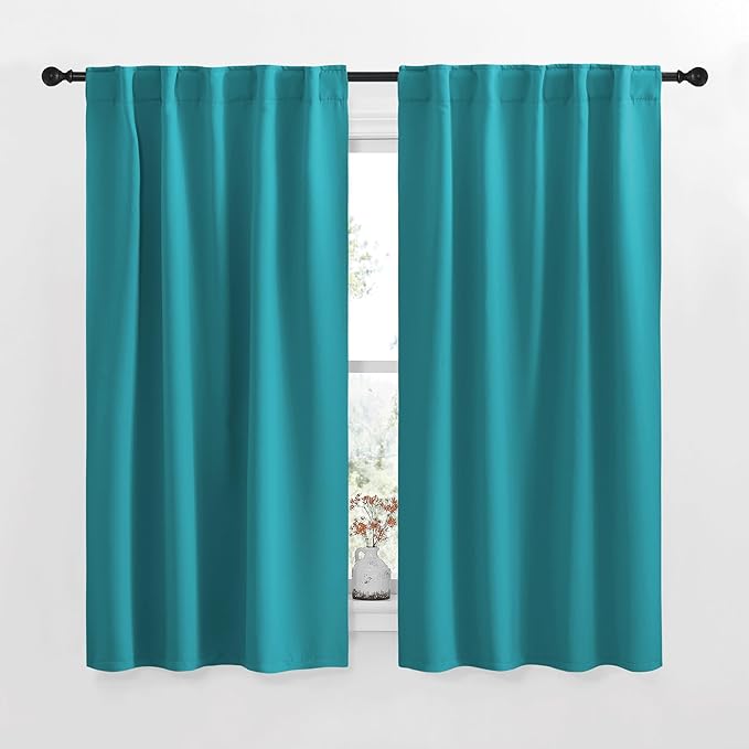 NICETOWN Blackout Curtain Panels for Living Room - (Peacock Blue Color) 34x63 Inch, 2 Panels Set, Thermal Insulated Room Darkening Blackout Drapes/Draperies with Rod Pocket & Back Tab for Window by NICETOWN