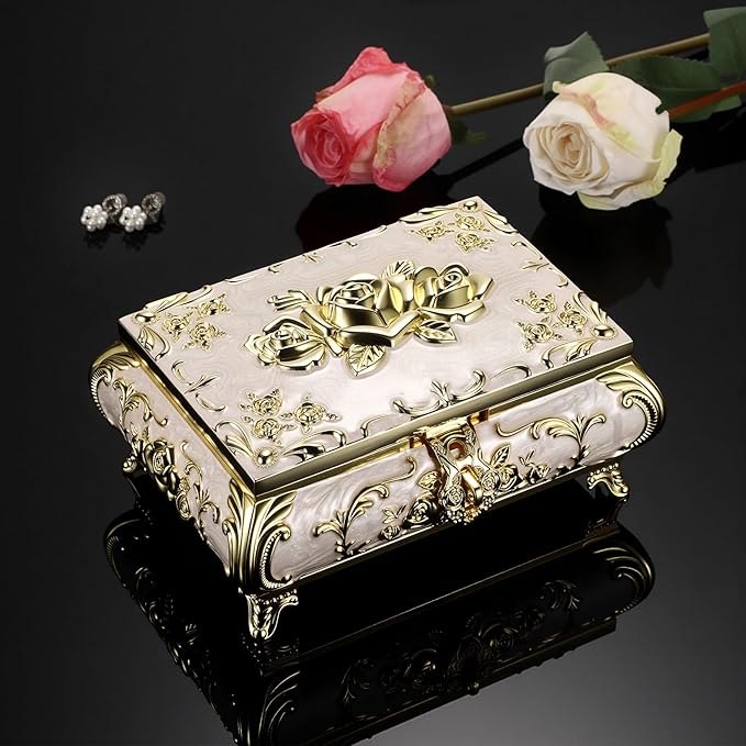 Hipiwe Jewelry Storage Chest Rectangular Keepsake Storage Box Trinket Decorative Box for Rings Earrings Holder Gift for Women, Large - Image 7