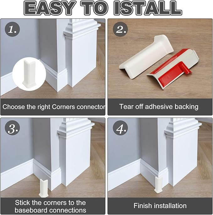 uxcell Self Adhesive Baseboard Corner Blocks, 3.23 Inch Wall Edge Corner Protector 2 Inside + 2 Outside Corners-Connector for Wall Floor Furniture Edge(Silver) - Image 5