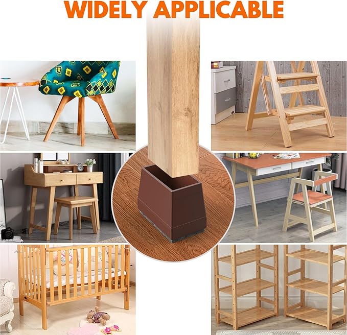 Rectangle Chair Leg Protectors for Hardwood Floors,16 PCS Silicone Covers to Protect Wood Tile Floors Felt Pads Furniture Leg Caps Reduce Noise. Easy to Move.(Brown,1 x 1.25 Inch,Rectangle) - Image 7