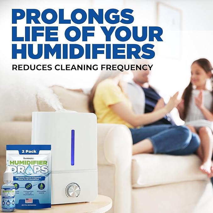 Durabasics [2 Pack] Humidifier Drops for Cleaning - Food Grade Humidifier Cleaner Slows Buildup & Scaling - Cleans & Deodorizes Water - Suitable for All Models - 200+ Day Supply - Made in USA - Image 4