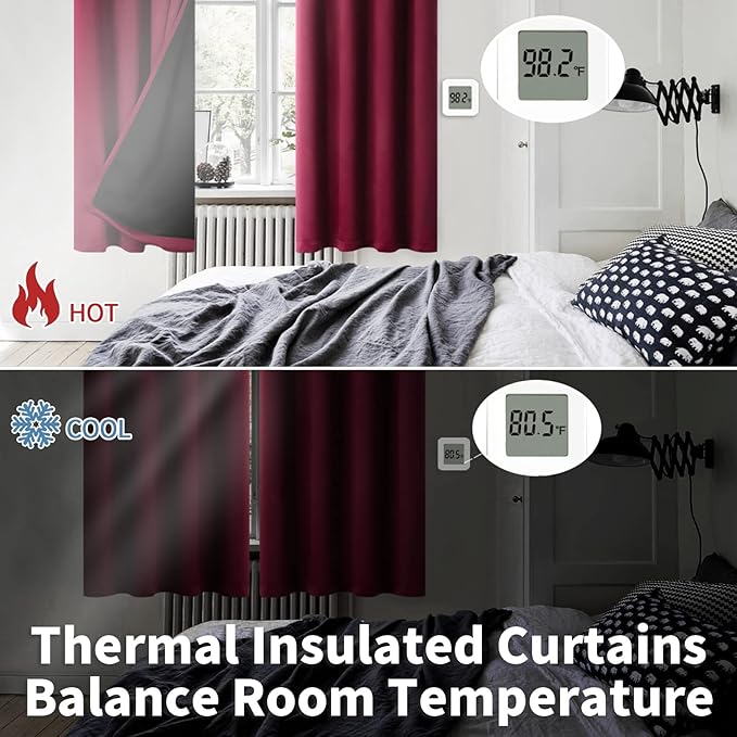 BGment Thermal Insulated 100% Blackout Curtains 72 Inch Length 2 Panels, Total Light Blocking Curtains for Bedroom, Grommet Window Drapes with Thick Black Liner, 52 Inch Wide Each Panel, Burgundy Red - Image 4