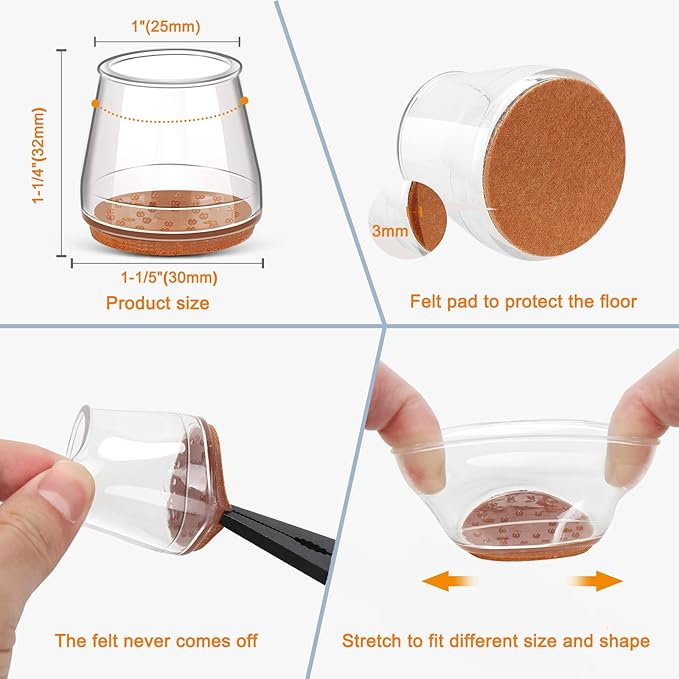 24Pcs Silicone Chair Leg Floor Protectors,Floor Protectors for Chairs,Rubber Chair Leg Protectors for Hardwood Floors,Chair Leg Caps Chair Leg Covers for Wooden Floors(Clear, Small) - Image 5