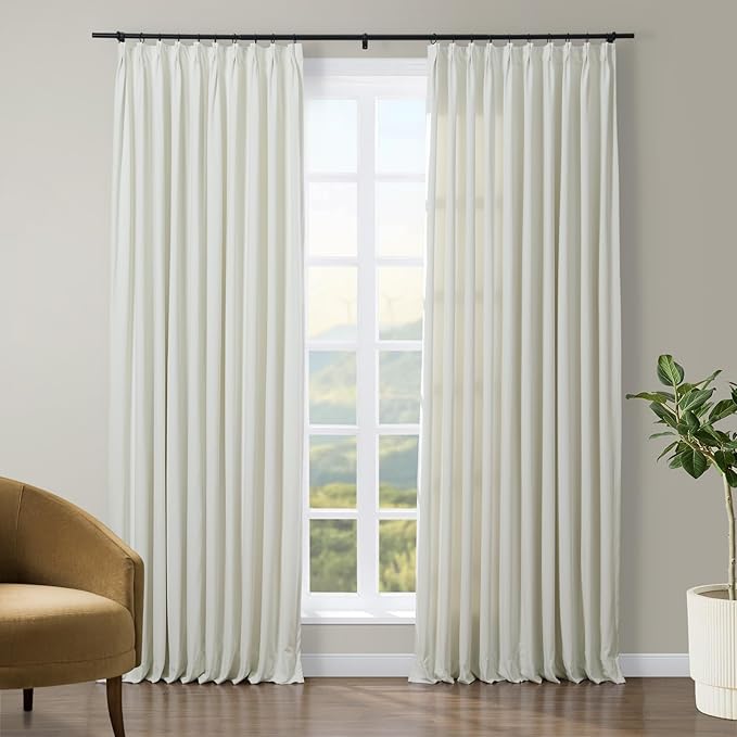 TWOPAGES Luxury Velvet Curtain Pinch Pleated Off White Curtain 84 inch Long Thermal Insulated Blackout Drapes for Bedroom Living Room Indoor Window (1 Panel,Off White,84Wx84L) by TWOPAGES