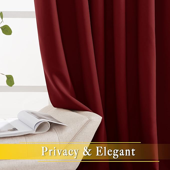 NICETOWN Glass Door Curtain for Windows, Extra Wide Thermal Insulated Curtain Panel Room Darkening Curtain Drape for French Door (Burgundy Red, W80 x L95, 1 Piece) - Image 6