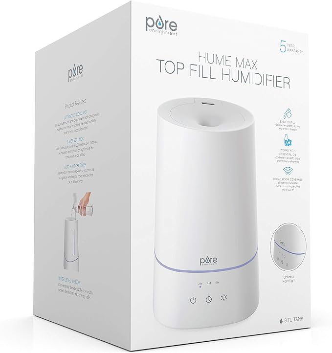 Pure Enrichment HUME Max - Easy Top-Fill Ultrasonic Cool Mist Humidifier, 3.7-L (1 Gallon) Water Tank, 3 Mist Settings, & Auto Shut-Off Timer - Ideal for Large Bedrooms, Nurseries & Dry Areas (White) - Image 8