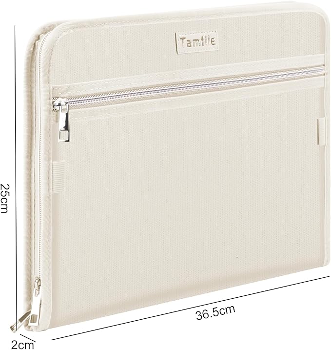 Fireproof Safe Waterproof Accordion File Bag Folder Expanding Filing Folder with 14 Multicolored Pockets, A4 Letter Size, Document Organizer Holder and Color Labels /2 Zipper (Beige 14.3" x 9.8") - Image 3