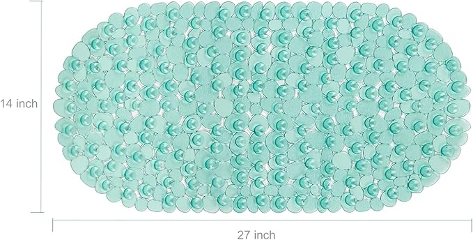 WELTRXE Pebbles Bathtub and Shower Mat Non Slip, Oval Bath Mats for Bathroom Tub Washable with Suction Cups, Drain Holes, BPA Free, 27 x 14 Inch, Dark Green - Image 5