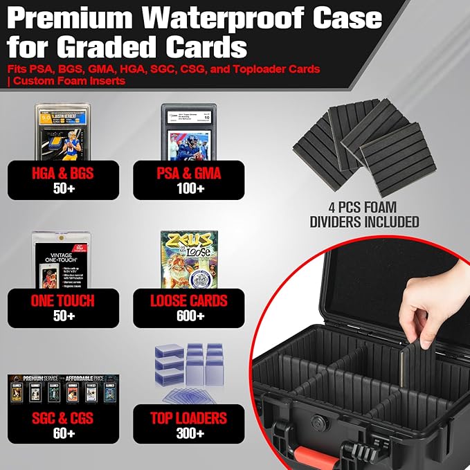 Sports Card Case Storage Box: Trading Cards Storage Box for PSA Graded Cards Holder and Top Loaders, Baseball Sport Card Storage Boxes, Waterproof Hard Case with 6 Dividers for Top Loaders Card (300+) - Image 2