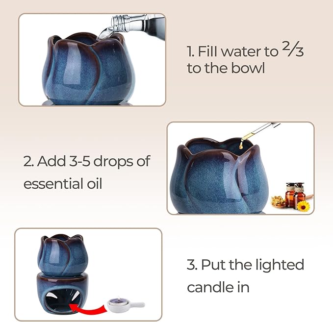 ComSaf Essential Oil Burner for Scented Oil, Ceramic Aromatherapy Aroma Oil Candle Diffuser, Tea Light Wax Melt Warmer, Essential Oil Burner with Tealight Candle Holder Home Decor Housewarming Gift - Image 7