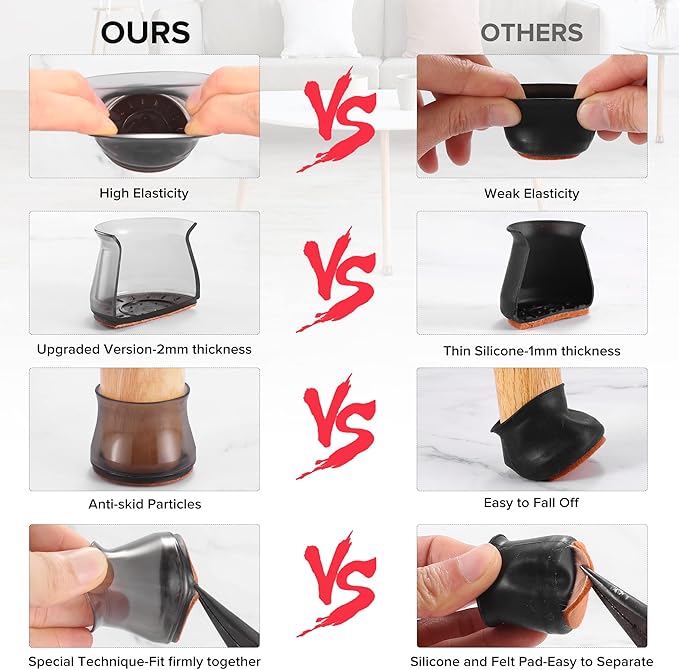 24PCS Upgraded Silicone Chair Leg Floor Protectors for Hardwood Floors, Furniture Sliders for Chair Legs, Felt Bottom Furniture Pads, Anti-Slip Round&Square Cap Covers to Scratch and Reduce Noise - Image 3