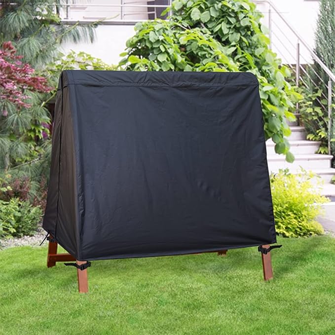 Patio Swing Cover A-Frame Swing Covers Waterproof 3 Seat UV Resistant Weather Protector for Outdoor Courtyard Patio Furniture Black - Image 7