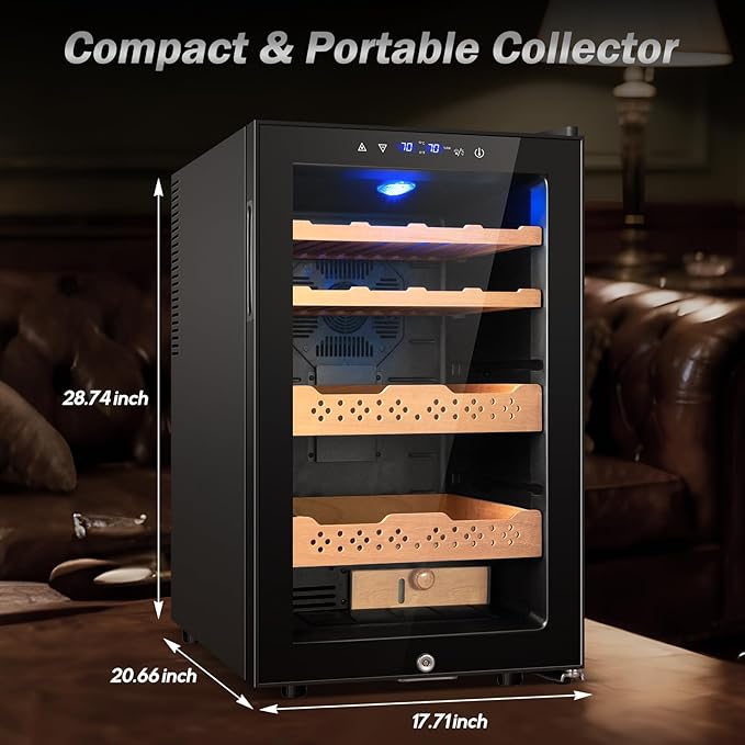 Electric Humidor-70L Cooling & Heating Humidor Smart Touch Control Humidity & Temp, Humidors wtih Spanish Cedar Wood Tray and Drawer, Digital Display, Safety Lock, Desktop Gift for Men - Image 7