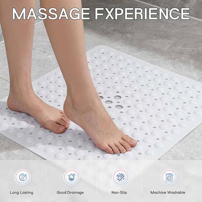 Anti-Slip Bathtub Shower mat, 20.8×20.8（Approximately 53×53cm） inch Soft Oversized Machine Washable Non-Slip Bathtub mat with Drainage Holes, Bathroom Floor Suction Cup.（1-Opaque White） - Image 5