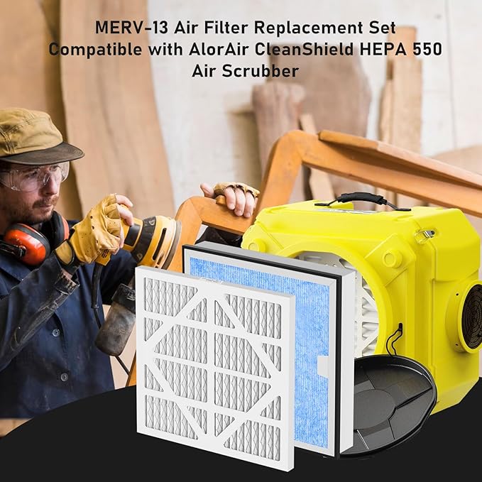 Carmerny HEPA 550 & Activated Carbon MERV-13 Pre-Filter Replacement Set Compatible With AlorAir CleanShield Air Scrubber, 2 HEPA and 5 MERV-13 Pre-Filters - Image 5