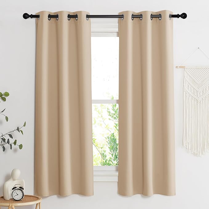 NICETOWN Room Darkening Blind Shade for Kids Bedroom, Biscotti Beige, Single Panel, 34 x 63 inch, Triple Weave Home Decoration Light Blocking Solid Ring Top Curtain/Drape for Small Window - Image 2