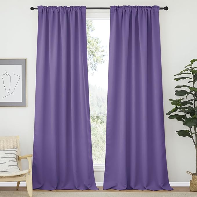 NICETOWN Bedroom Blackout Curtain Panels - (Lilac Purple Color) 52 x 108 Inch, 2 PCs, Insulating Energy Saving Solid Rod Pocket Blackout Drapes for Hall, Villa - Image 2