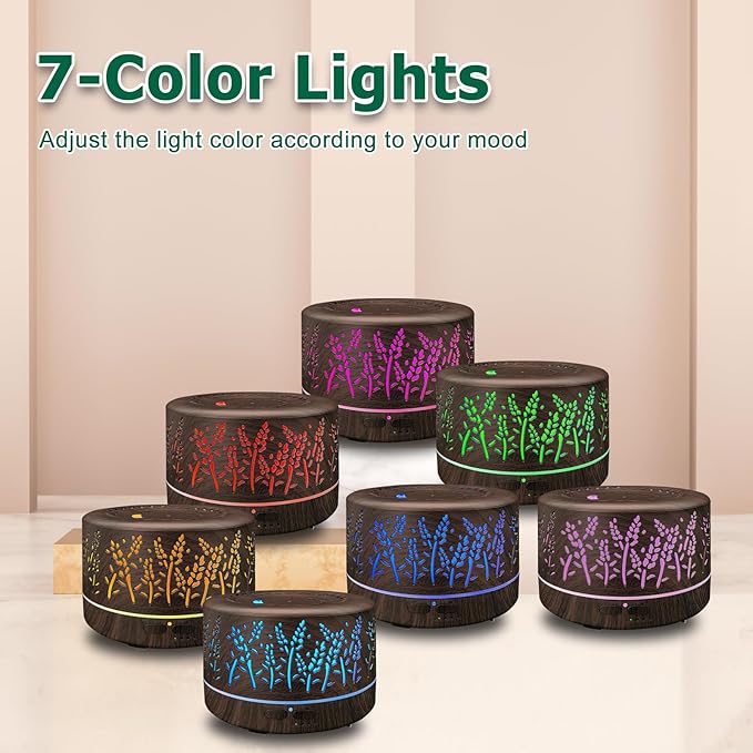 Diffusers for Essential Oils Large Room,600ml Essential Oil Diffusers for Home,Waterless Auto Off 7 Colors Changed 3 Mist Modes,Cool Mist Humidifiers for House Bedroom Decor,Gifts,Dark Wood - Image 5