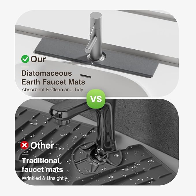 20" x 4" Stone Faucet Mat for Kitchen Sink, Quick Drying Diatomite Sink Tray, Faucet Sink Splash Guard for Prevents Moisture Buildup (Dark Gray) - Image 6