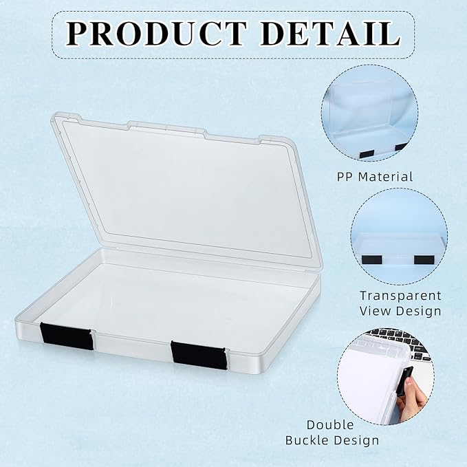 PerKoop 6 Pcs Clear Paper Storage Box A4 Plastic File Box Document Paper Organizer Storage Board Game Project Cases Containers with Buckle for Craft, Magazine(12.4 x 9.84 x 1.18 Inches,Black) - Image 3