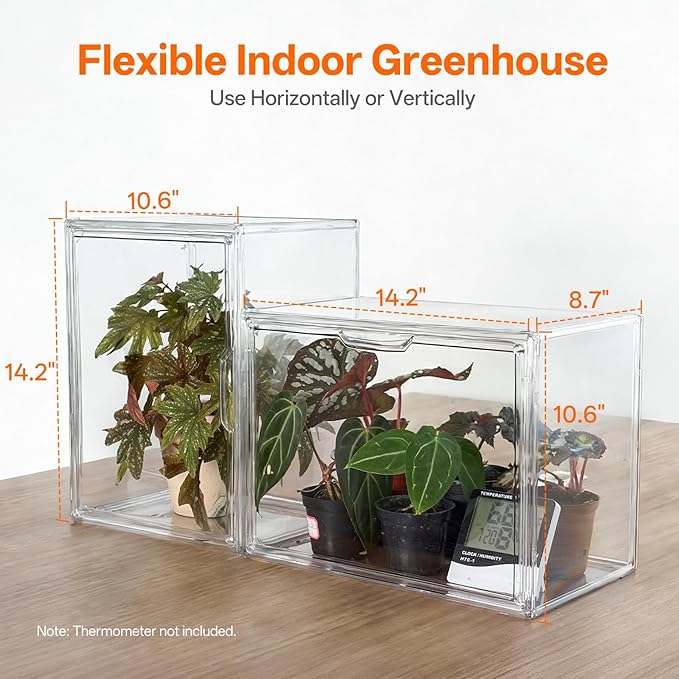 Bstrip Tabletop Greenhouse, GM4 Small Greenhouse for Indoors, Stackable Clear Plastic Greenhouse with Magnets, Indoor Seed Starter Greenhouse with Lights, Auto Timer, User-Friendly, 14.2x8.7x10.6IN - Image 6