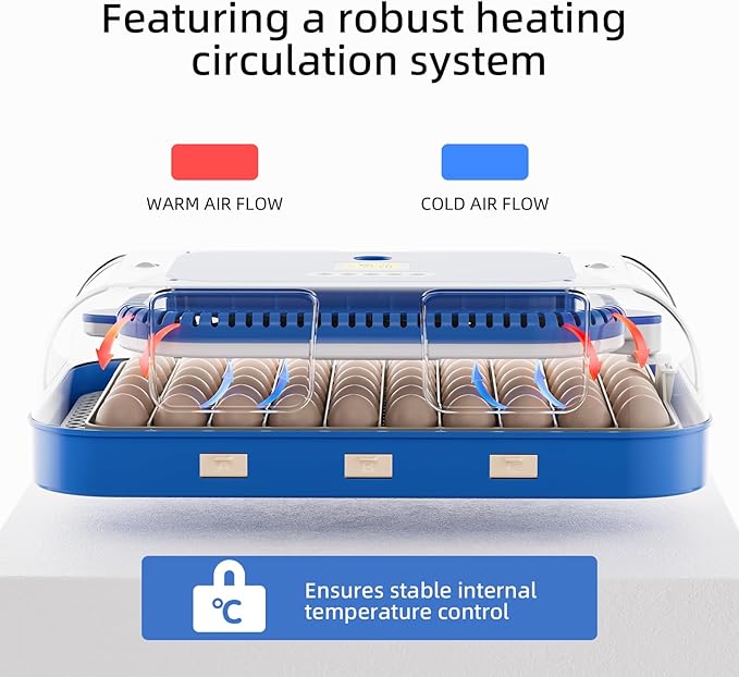 70 Egg Incubator for Hatching Eggs, Intelligent Incubator with high Hatch Rate - DualPower System, Auto Temperature & Humidity Control for 30+ Species, 360° Observation Dome & Cold Spectrum Candling - Image 2