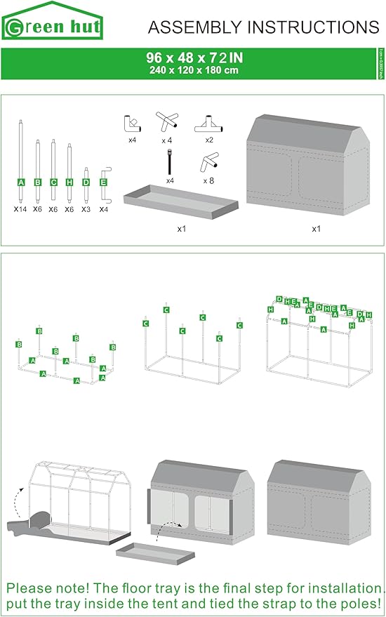 96"x48"x72" Roof Cube Grow Tent with Observation Windows, Lightproof, Mylar Hydroponic Tent with Floor Tray for Indoor Plant Growth - Image 9