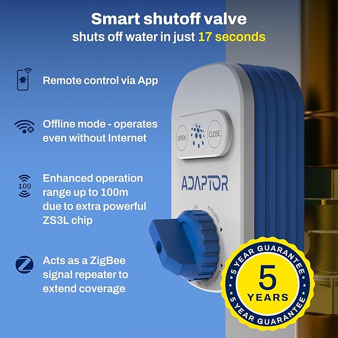 Smart Zigbee 3.0 Water Shut Off Valve 3/4" | Automatic Shut Off Valve for Leak Detection Sensors, Tuya Smart Compatible, Requires Zigbee Hub & Sensors | IP55 Waterproof, Built-in Capacitor - Image 2