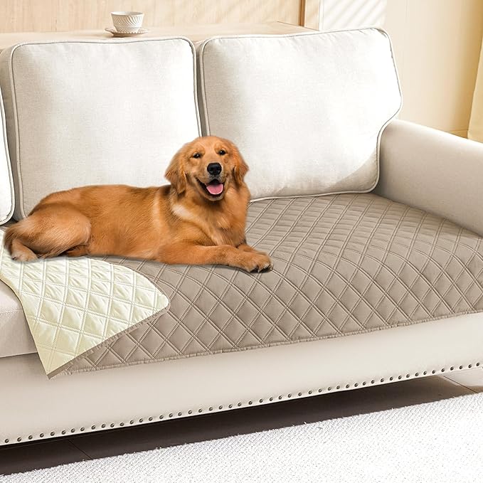 Smiry Waterproof Dog Bed Cover Pet Blanket, Soft Washable Dog Blanket for Furniture Bed Couch Sofa Reversible, Checkered (30"x90", Taupe/Beige) by Smiry