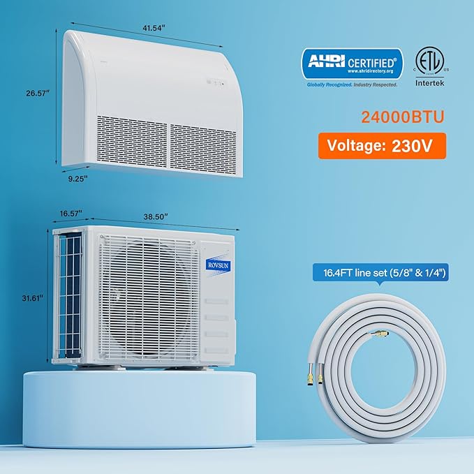 ROVSUN 22200 BTU Floor Ceiling Mounted Air Conditioner with Inverter & Remote Control, 23 SEER2 Ductless Mini Split AC/Heating System with Pre-Charged Condenser, Heat Pump & Installation Kit, 230V - Image 5