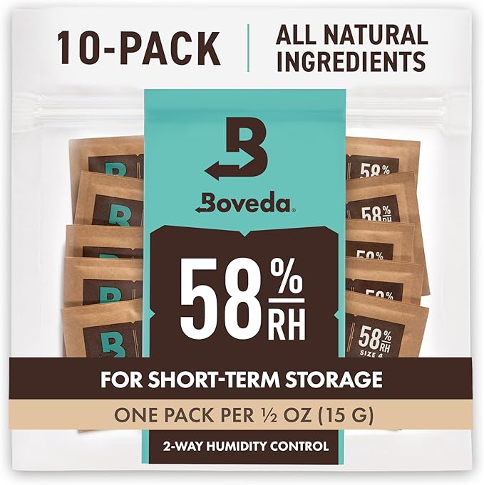 Boveda 58% Two-Way Humidity Control Packs For Storing ½ oz of Product – Size 4 – 10 Pack – Moisture Absorbers for Small Storage Containers – Humidifier Packs – Hydration Packets in Resealable Bag by Boveda