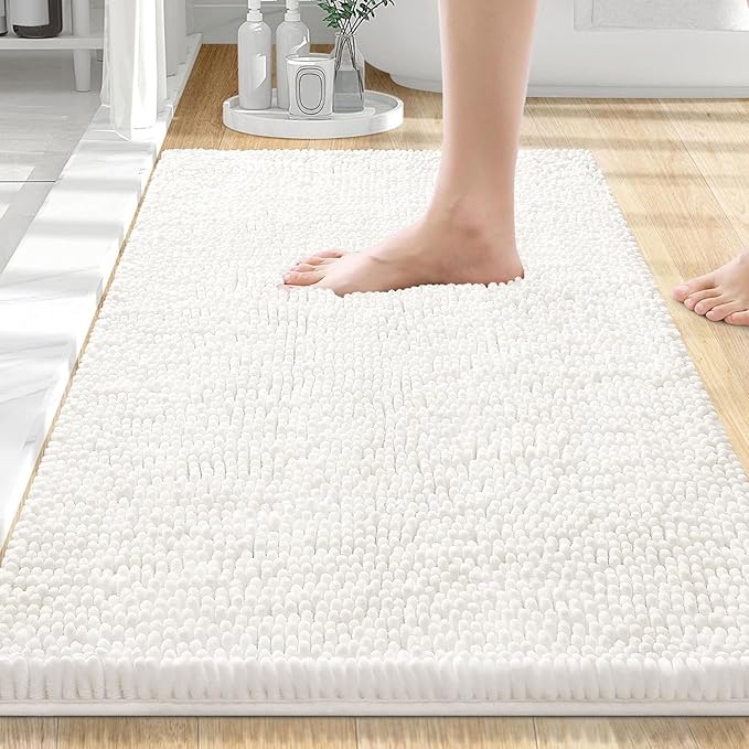 Smiry Luxury Chenille Bathroom Rugs 30x20, Extra Soft and Absorbent Shaggy Bath Mat, Machine Washable, Non-Slip Plush Carpet Runner for Tub, Shower, and Floor, Home Decor Accessories, Ivory by Smiry