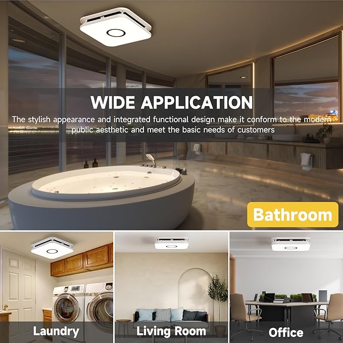 2-in-1 Bathroom Exhaust Fan with Light, 32W Quiet Vent Fan - 130 CFM & 1.5 Sones, 1200lm LED Light - 3000K/4000K/5000K Adjustable, Easy to Install, Bathroom Fans for Home, Bath, Hotel, Etc. - Image 6