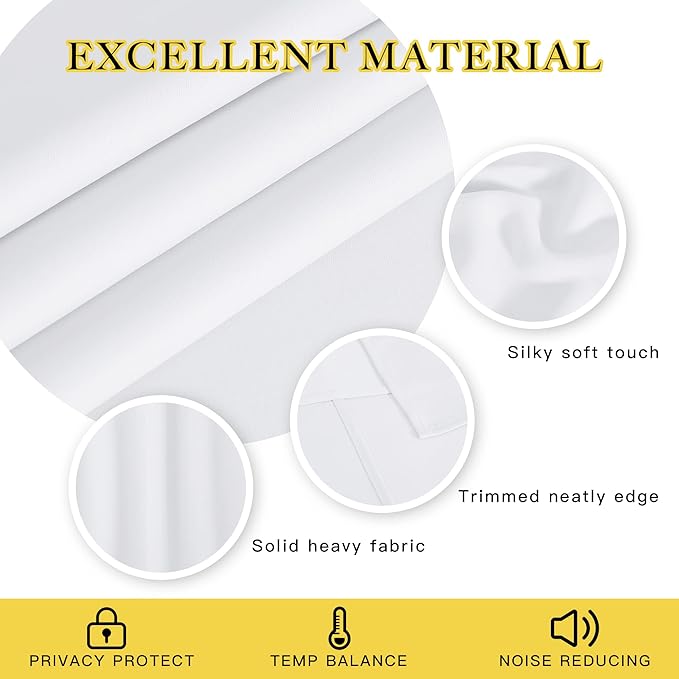 NICETOWN Room Darkening Short Curtain 54 inches Long for Living Room, Grommet Sound Reducing Thermal Insulated Curtains for Bedroom Nursery Window, 46W x 54L, 1 Piece, White - Image 2