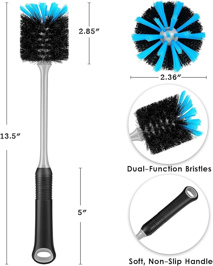 Water Bottle Cleaning Brush, Long Handle Flexible Scrub Brush for Water Bottles, Glasswares, Mugs, Flasks, Tumblers, Vases, and Kitchen Sink, 2 Pack - Image 3