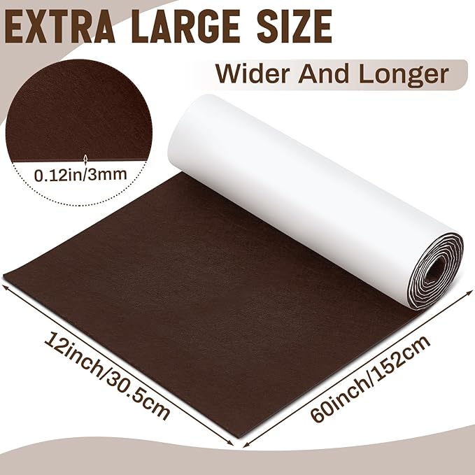 Large Felt Furniture Pads 12 x 60 Inch Non Slip Self Adhesive Heavy Duty Cuttable Strip Roll Felt Sheet Tape for Protecting Hardwood Floors Chair Wall, Brown - Image 2