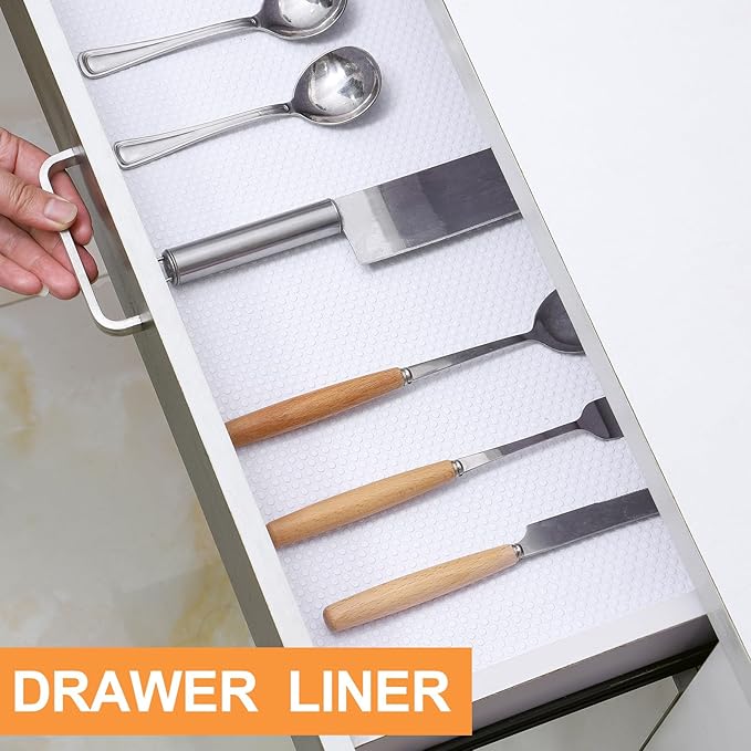 FLPMIX Shelf Liner for Kitchen Cabinets 11 inch Wide - Easy to Cut Drawer Mat, (11" x 240 Inch White), Waterproof Pantry Cabinet Liner - Image 3