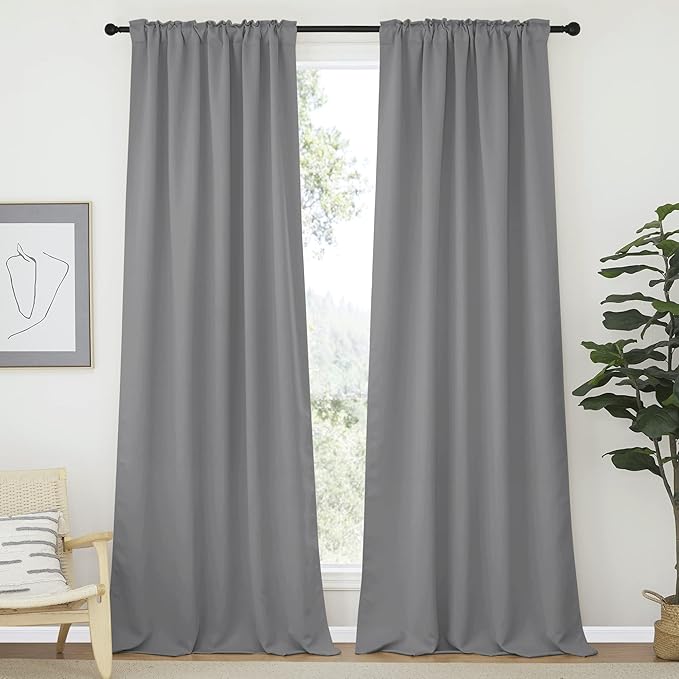 NICETOWN Bedroom Blackout Curtain Panels - (Silver Grey Color) 52 x 108 inch, 2 PCs, Insulating Energy Saving Solid Rod Pocket Blackout Drapes for Hall, Villa - Image 2