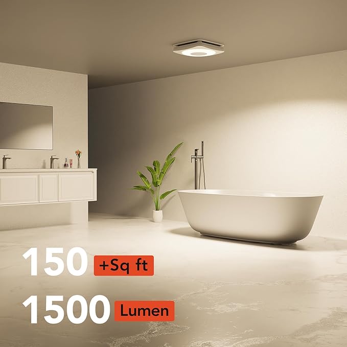 OREiN 3-in-1 Bathroom Exhaust Fan with LED Light & Humidity Sensor, 160 CFM, Auto-On at 60% Humidity, 1500LM, 3000K/4000K/5000K, Night Light, ETL & FCC Certified, Ceiling Opening Size 11.81''x11.02'' - Image 9