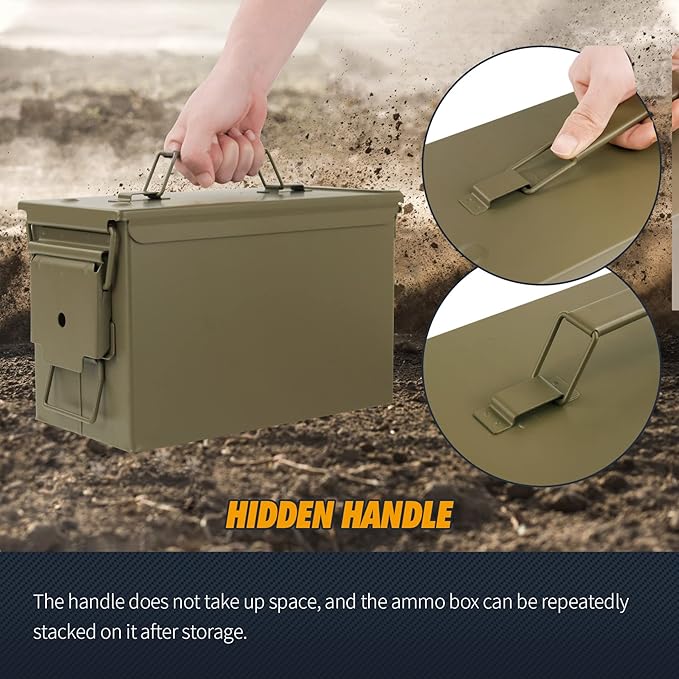 GUGULUZA Metal Ammo Can 30/50 Cal, Lockable Bullet Storage Case, Waterproof & Airtight Containers Box with Flip Top for Long-Term Storage Shotgun, Rifles, Pistols Ammunition - Image 6