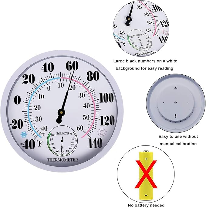 Indoor Outdoor Thermometer Hygrometer - Waterproof Hanging Wall Thermometer Decorative Outdoor Thermometer Large Numbers, No Battery Needed Outdoor Thermometers for Patio - Image 3