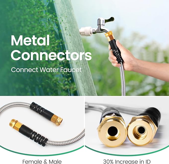 Cesun 10 FT Metal Garden Hose, Drinking RV Water Hose, Reinforced Metal Fittings, Dehumidifier Drain Hose Connector Extension, Reel Extender for Yard - Image 5