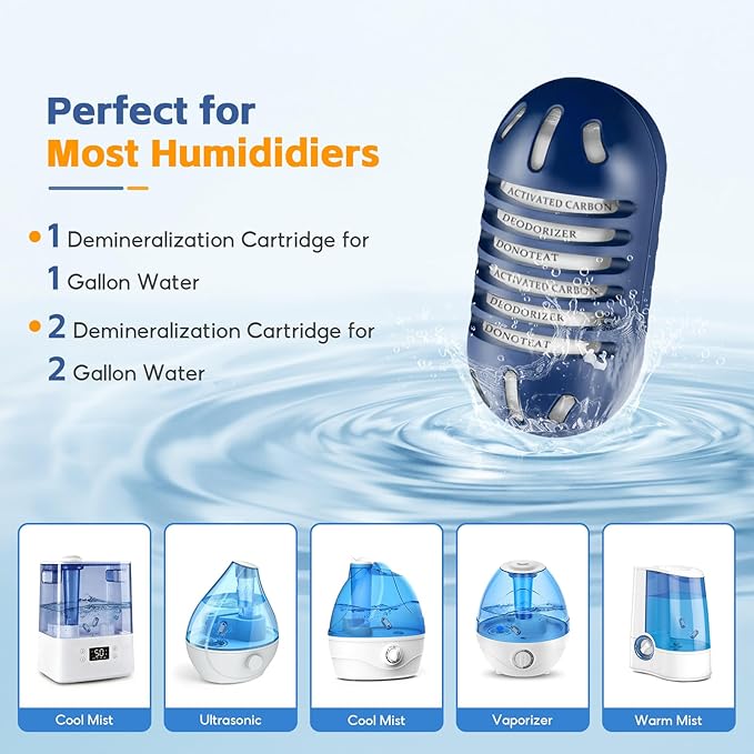 20-Pack Demineralization Cartridge for HoMedics Ultrasonic Humidifiers, Reduce White Dust, Pufifies Water, Filters Mineral Deposits, Prevents Hard Water Build-Up - Image 2